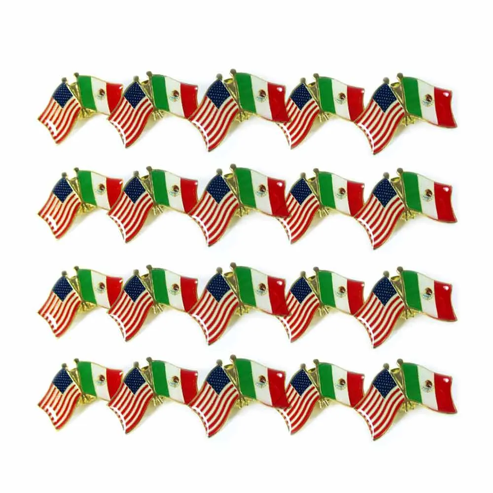 20 Mexico USA Crossed Friendship Flag Lapel Pin Support Patriotic Enamel Badge