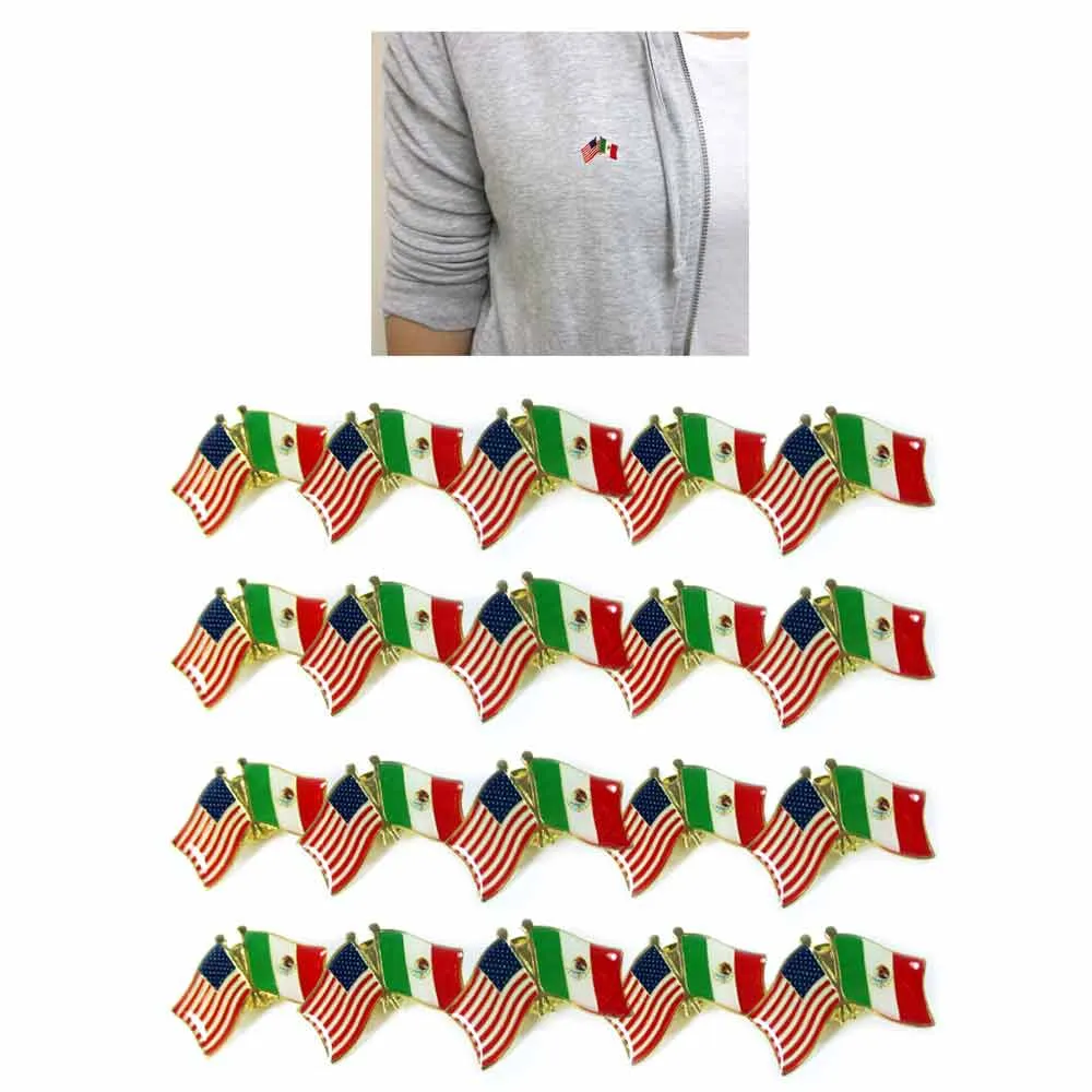 20 Mexico USA Crossed Friendship Flag Lapel Pin Support Patriotic Enamel Badge