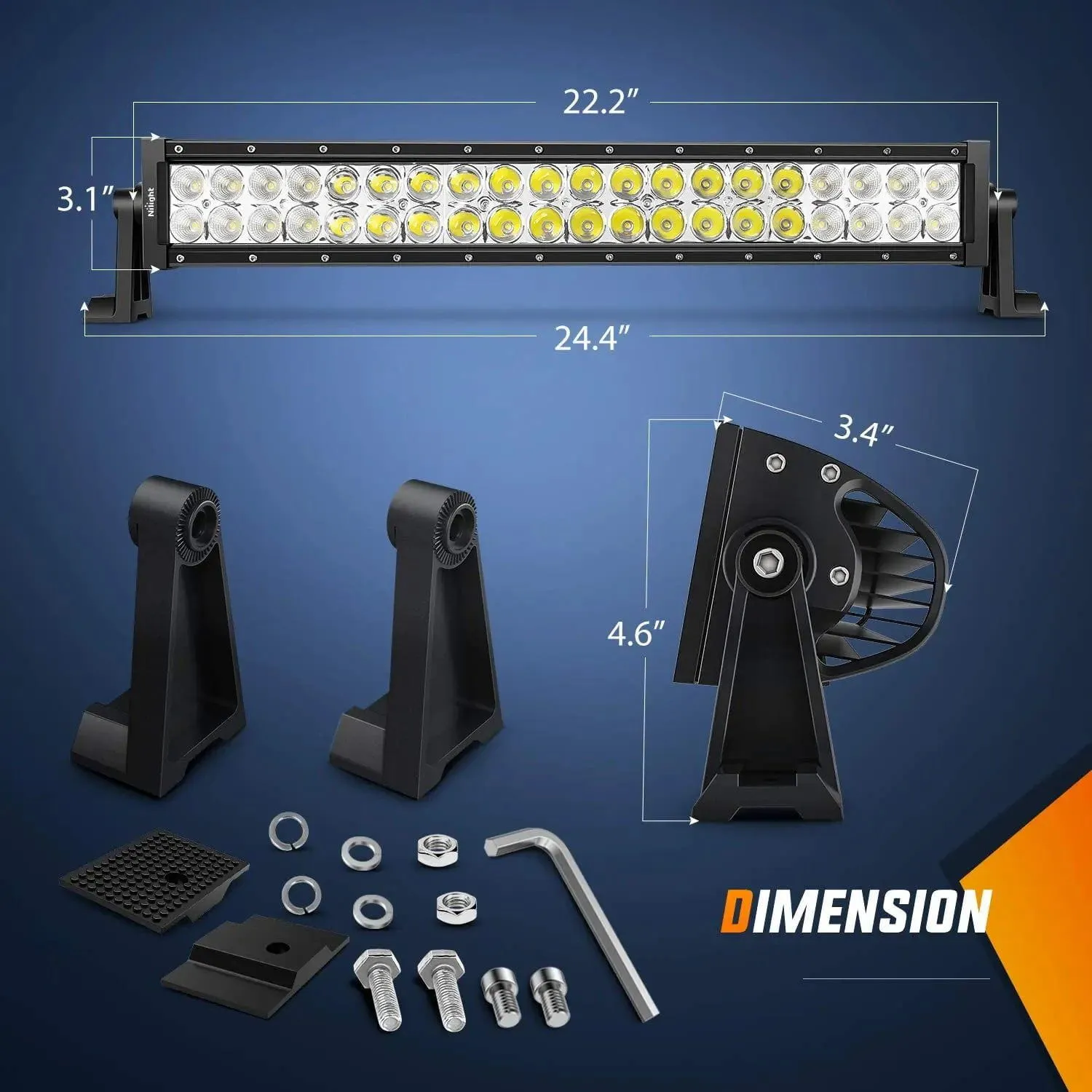 22 Inch 120W Double Row Spot Flood LED Light Bar | 16AWG Wire 3Pin Switch