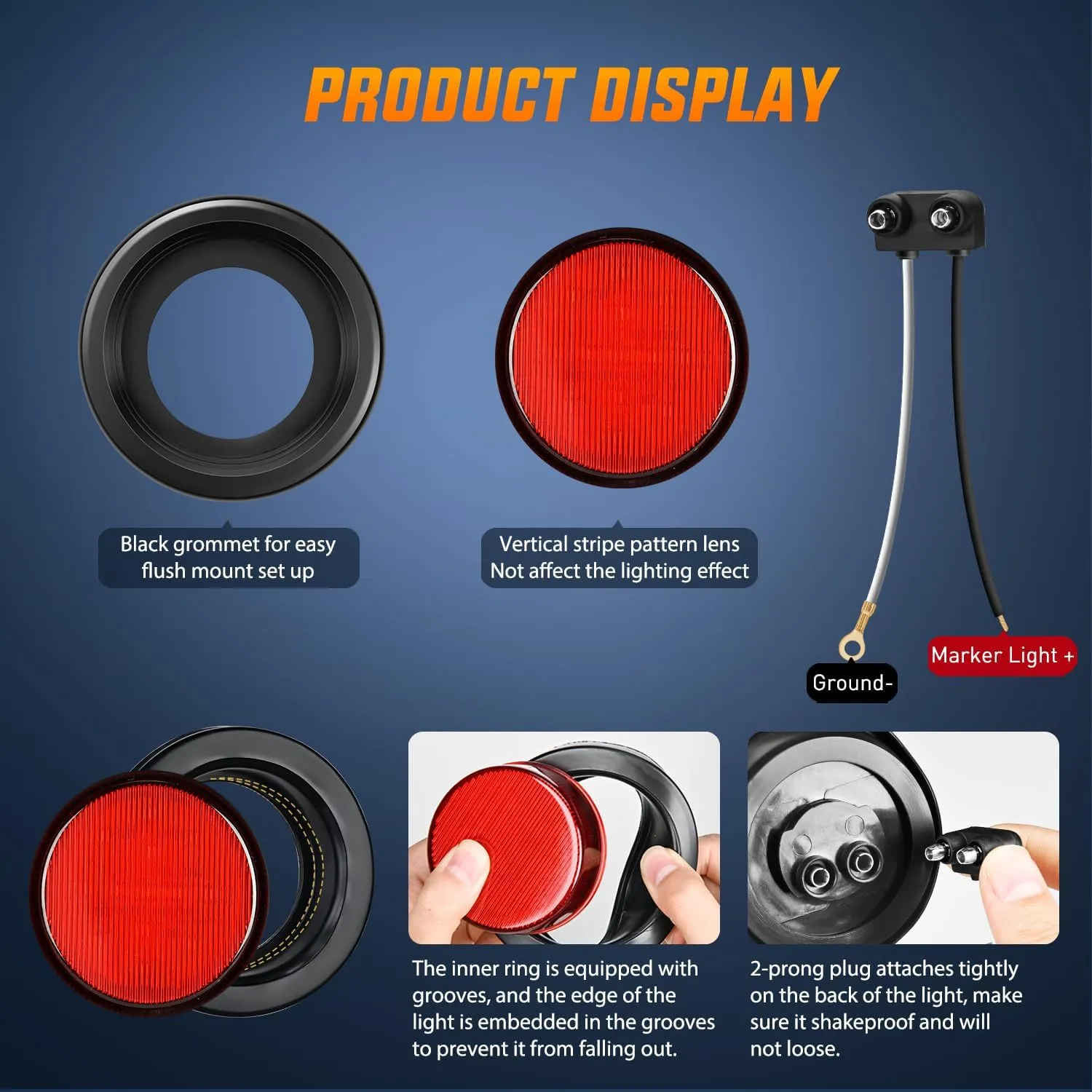 2.5 Inch Amber Red 13 Leds Round Marker Clearance Light (8 Pcs)