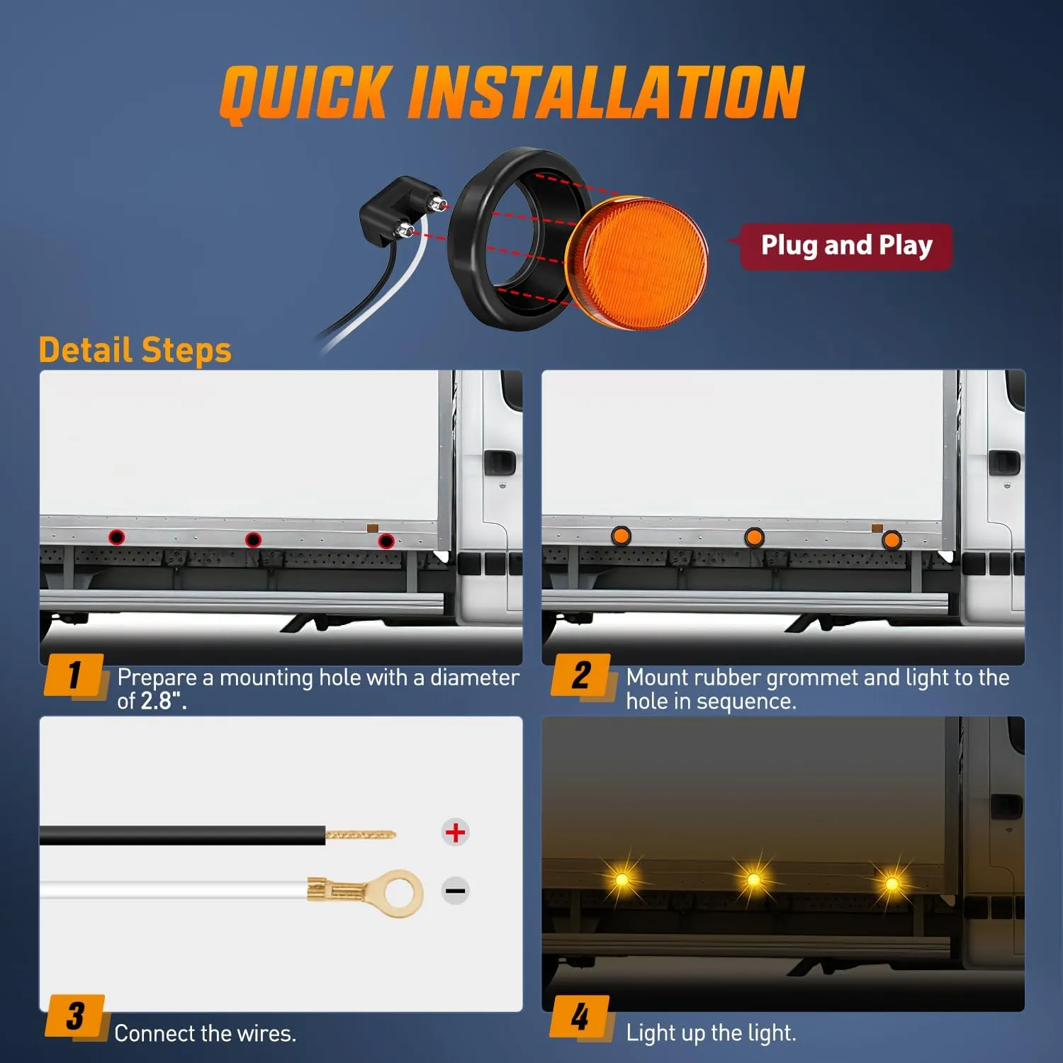 2.5 Inch Amber Red 13 Leds Round Marker Clearance Light (8 Pcs)