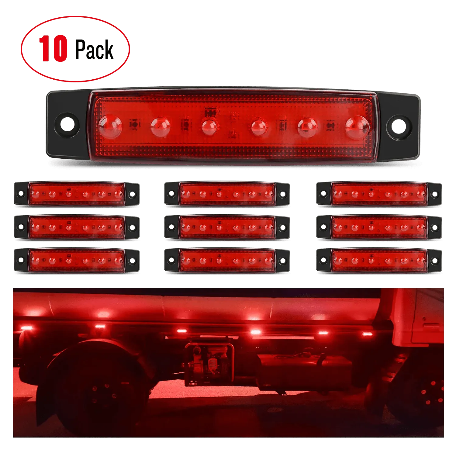 3.8 Inch 6 LEDs Red Side Marker Lights (10 Pcs)