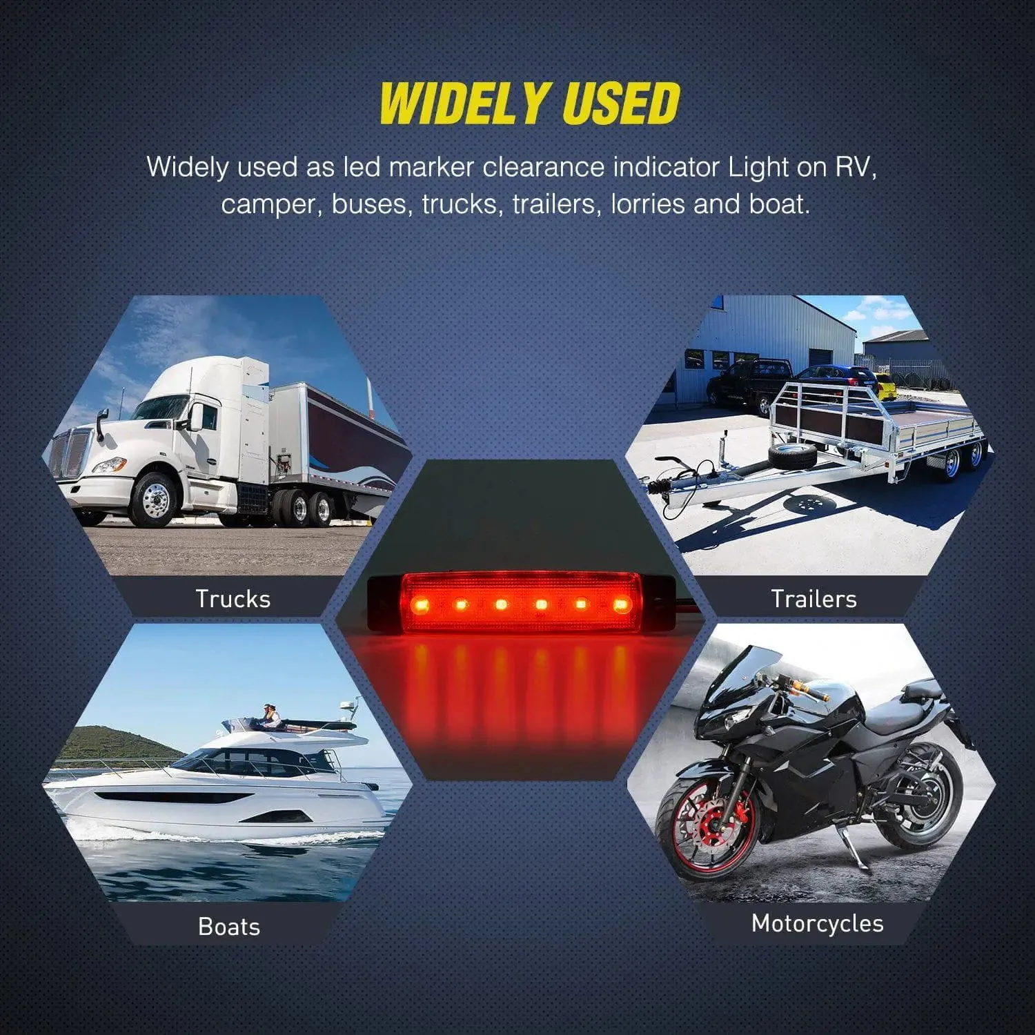 3.8 Inch 6 LEDs Red Side Marker Lights (10 Pcs)