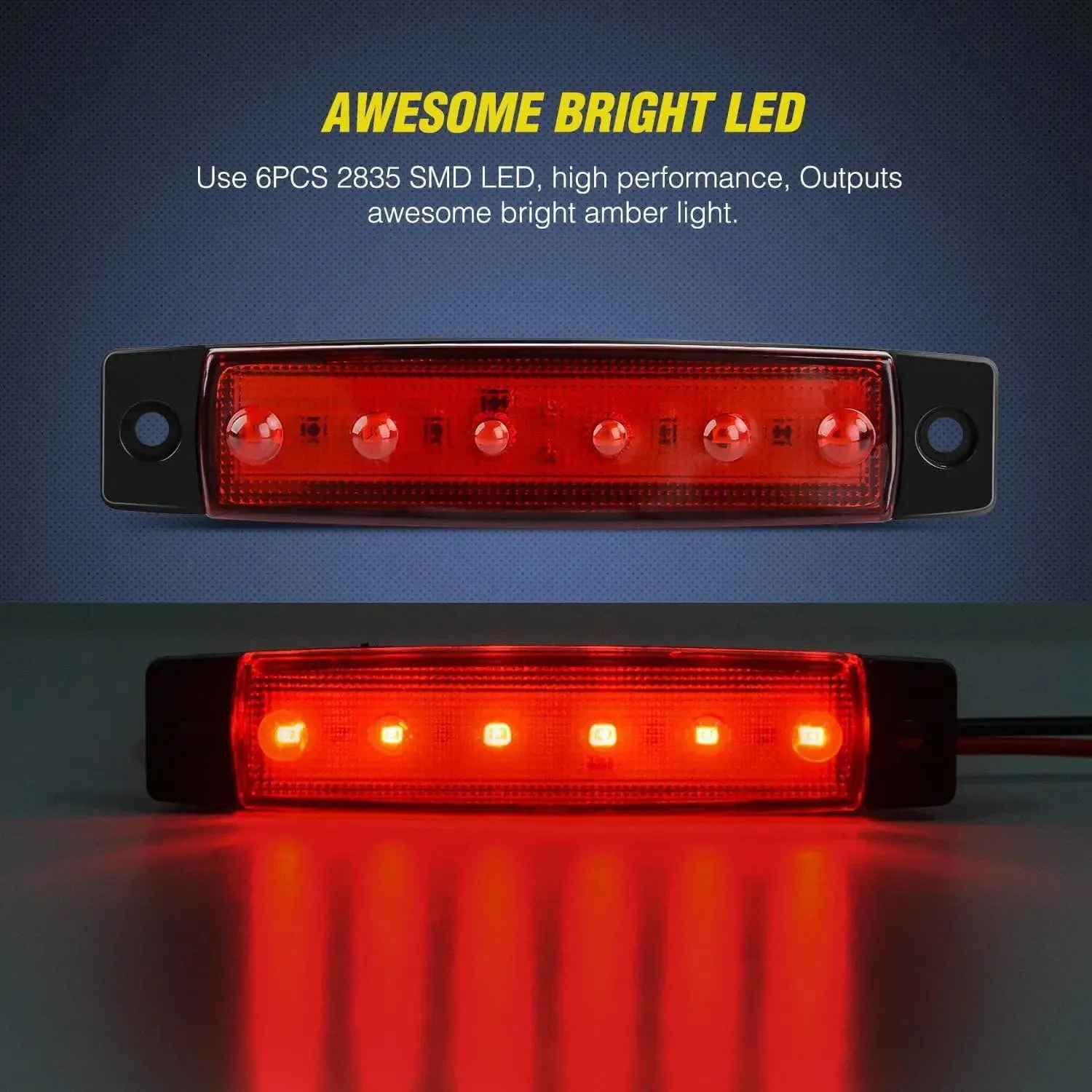 3.8 Inch 6 LEDs Red Side Marker Lights (10 Pcs)
