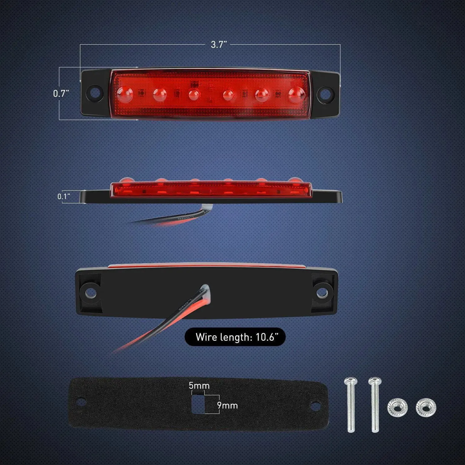 3.8 Inch 6 LEDs Red Side Marker Lights (10 Pcs)