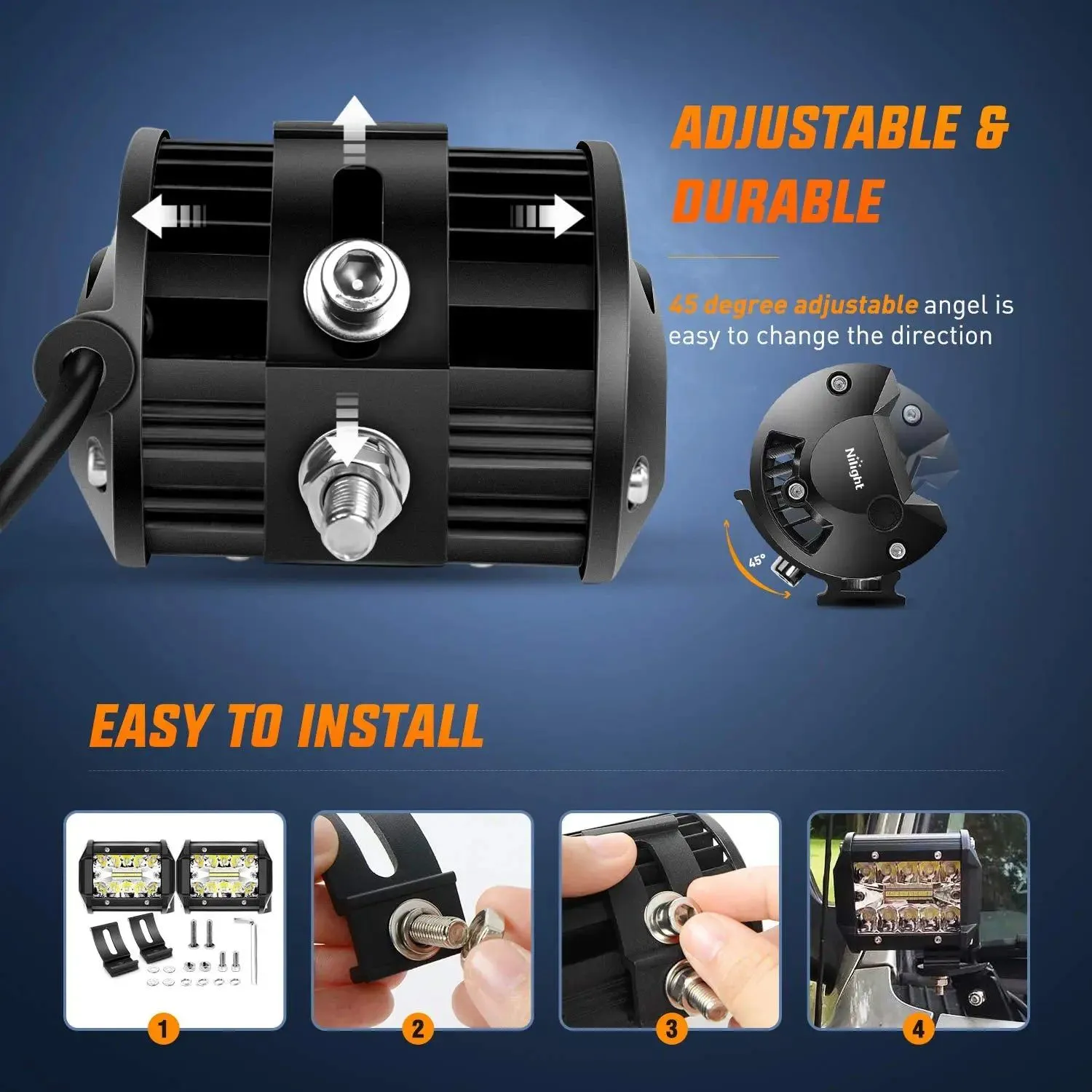 4 Inch 60W Triple Row Spot Flood LED Work Light Pods | 12FT Wire 3Pin Switch