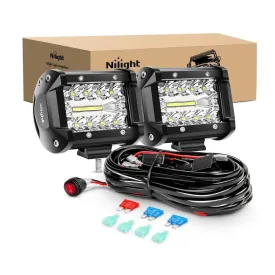 4 Inch 60W Triple Row Spot Flood LED Work Light Pods | 12FT Wire 3Pin Switch