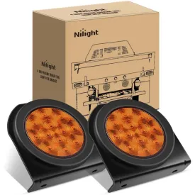 4 Inch Round Amber Tail Lights w/ Mount Bracket (Pair)