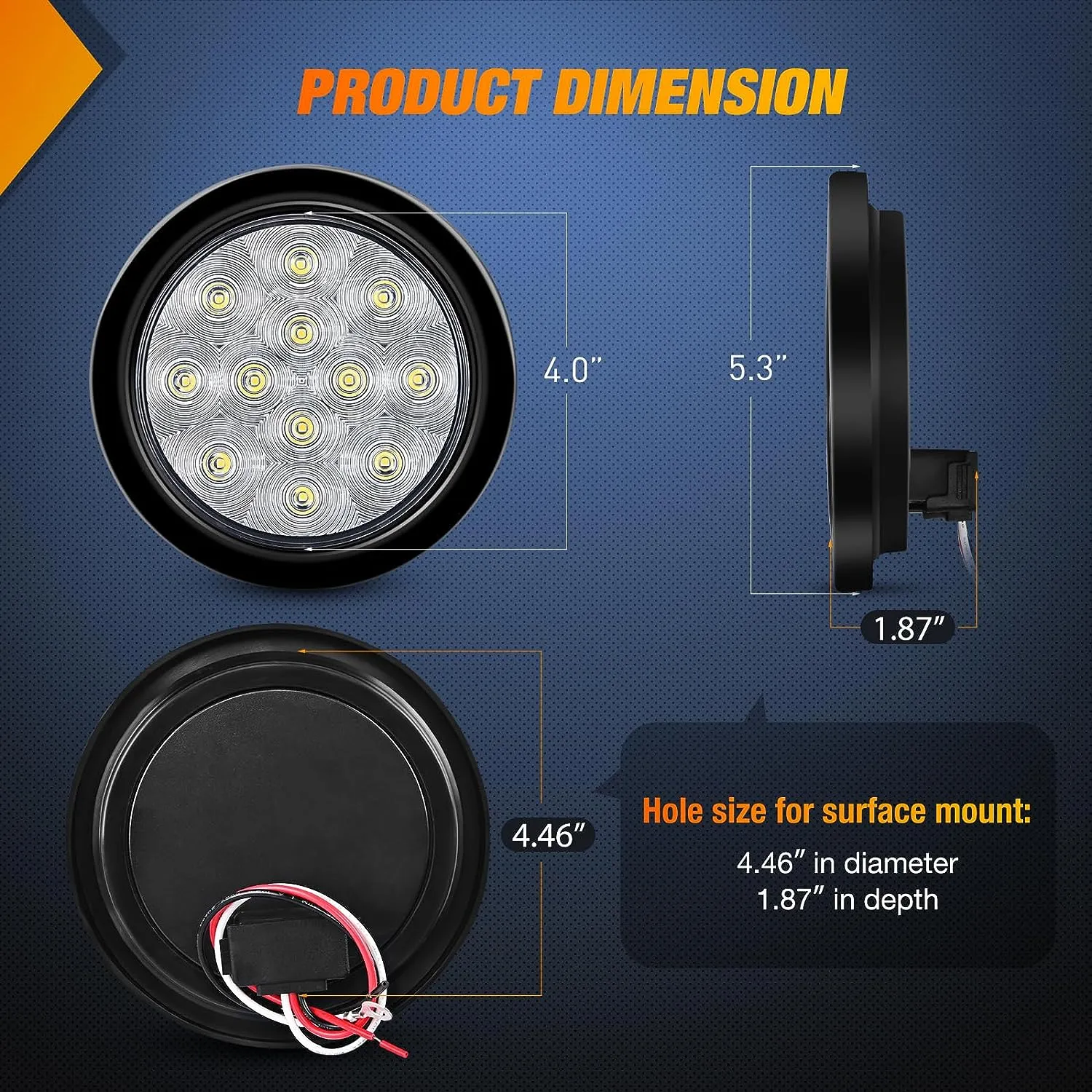 4 Inch Round White Tail Lights w/ Mount Bracket (Pair)