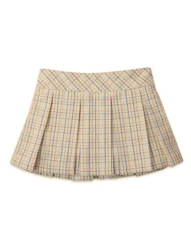 BABY GIRLS CHECKERED PRINT PLEATED PULL ON SKIRT