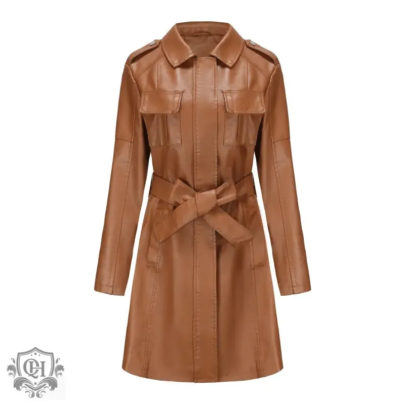 Belted Mid-Length Leather Coat