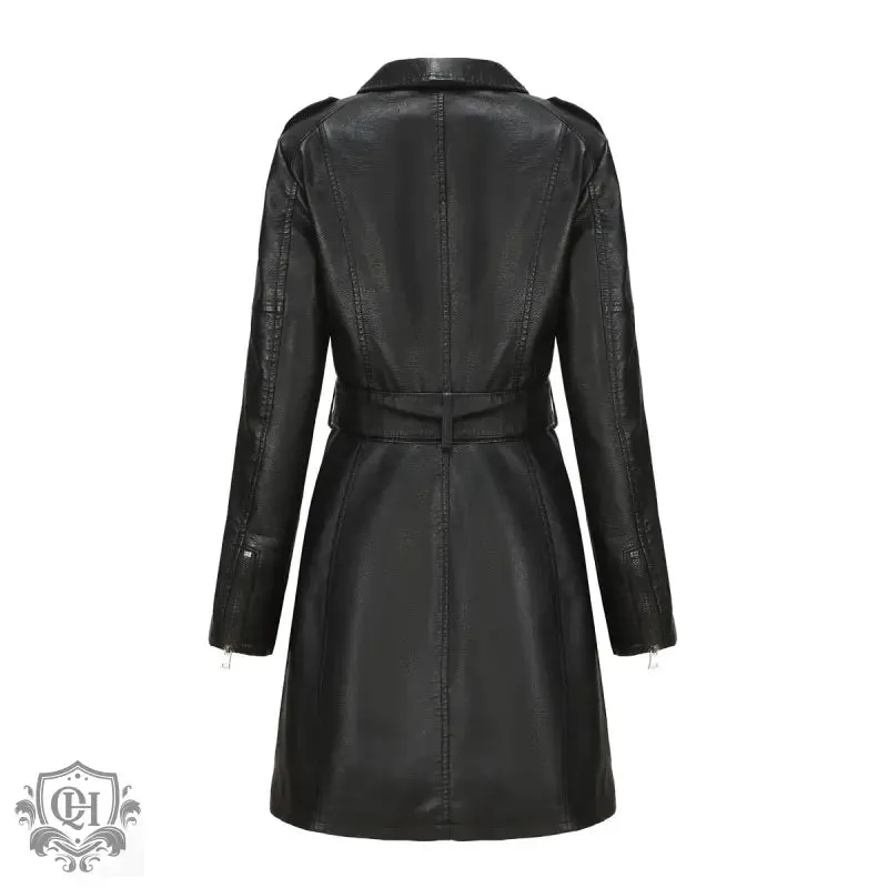 Belted Mid-Length Leather Coat