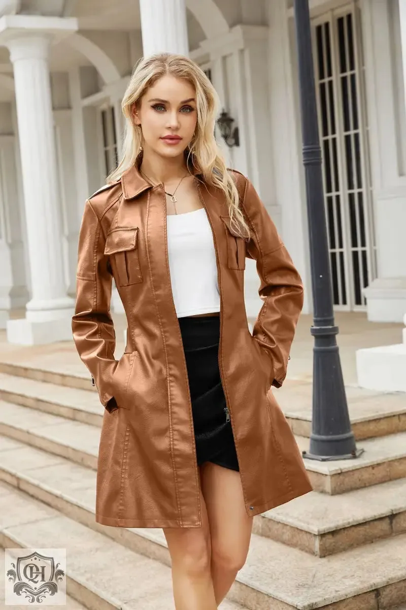 Belted Mid-Length Leather Coat