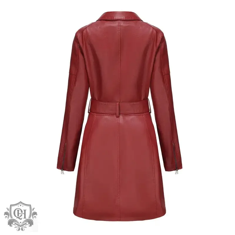 Belted Mid-Length Leather Coat