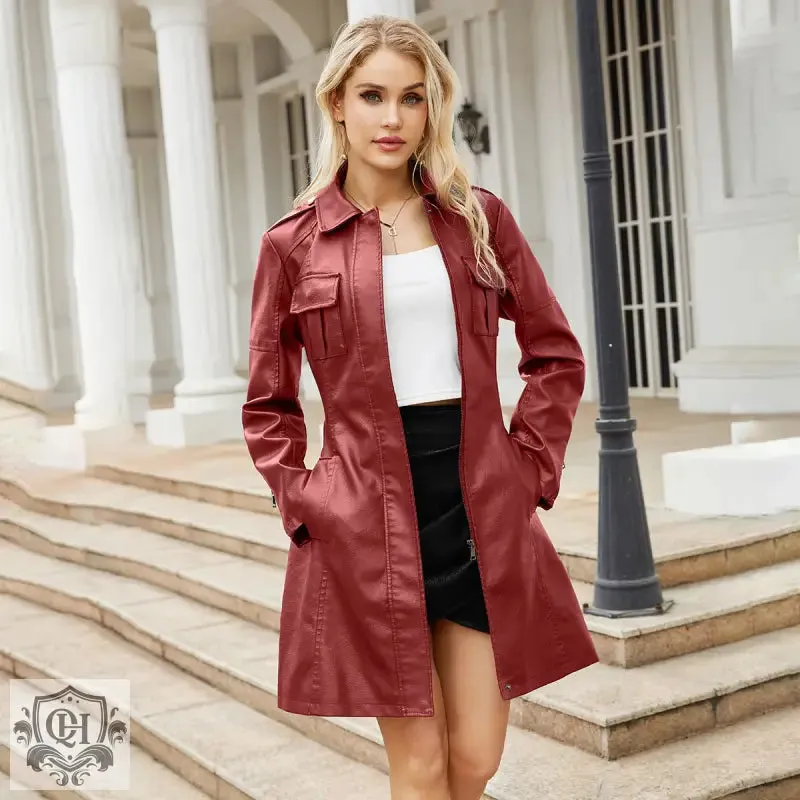Belted Mid-Length Leather Coat