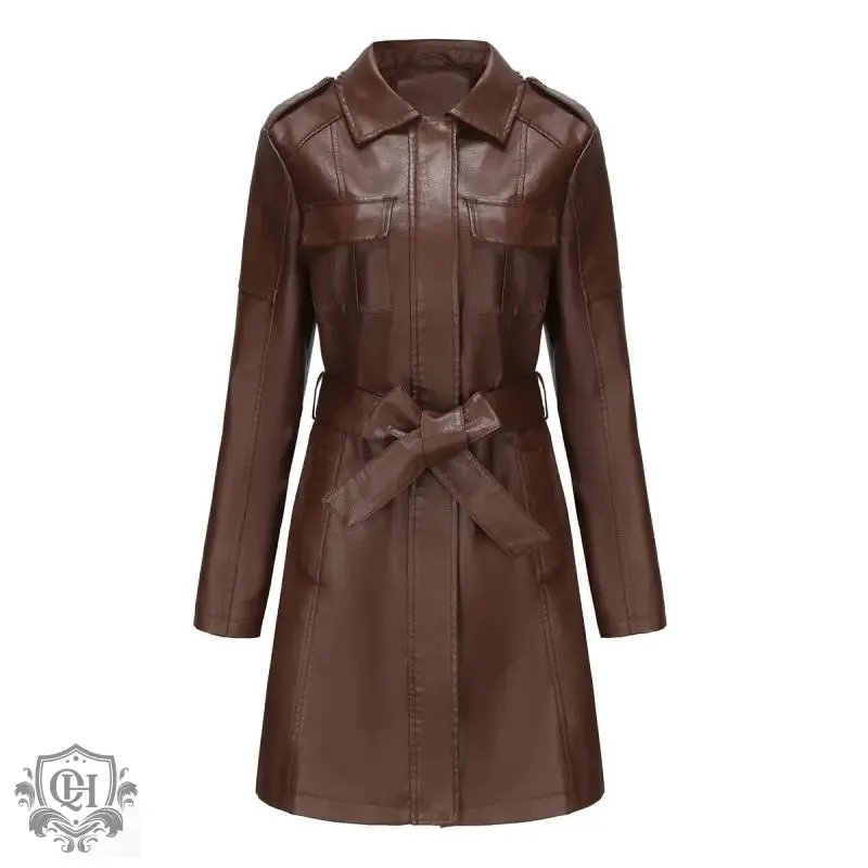 Belted Mid-Length Leather Coat