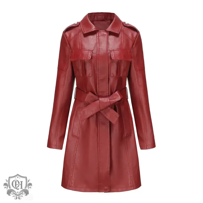 Belted Mid-Length Leather Coat