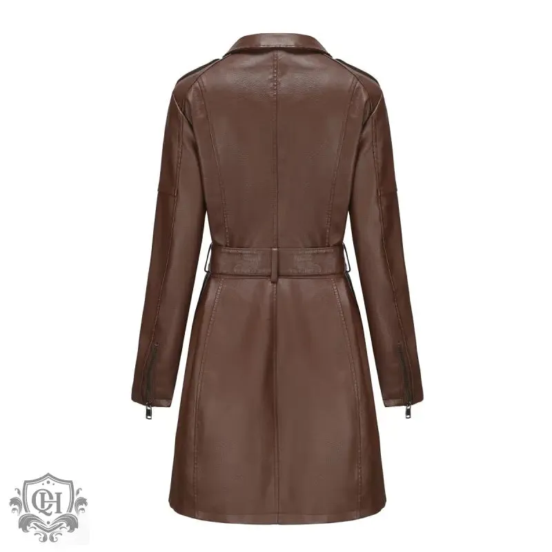 Belted Mid-Length Leather Coat