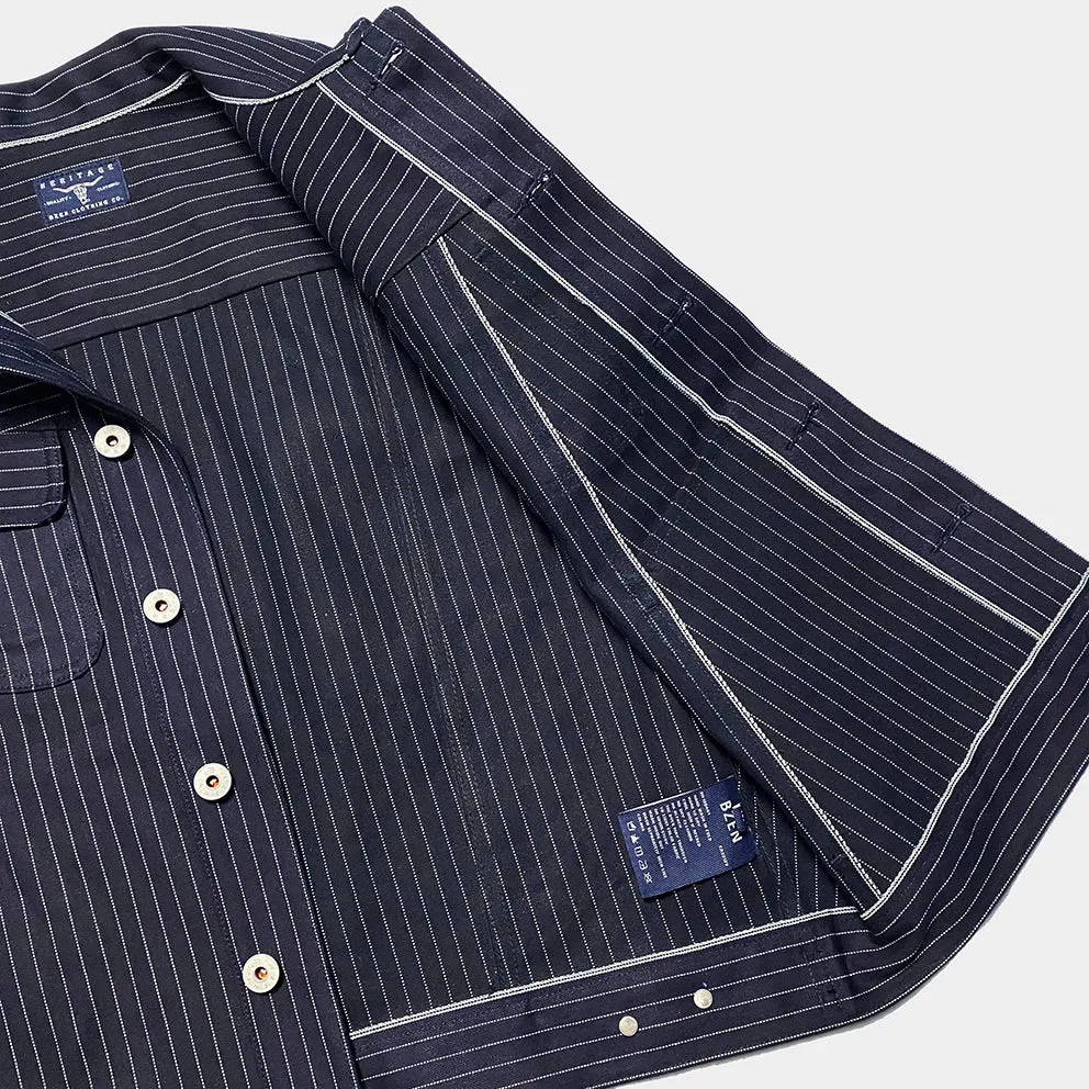 BZEN M.3018 SANTOS STR REGULAR FIT 4 POCKET BIKERS VEST INDIGO STRIPE SELVEDGE DENIM-13.8OZ-HRH INDIGO