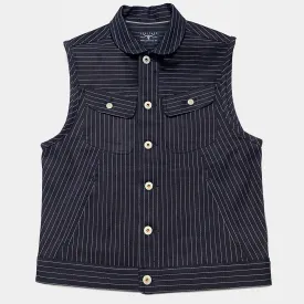 BZEN M.3018 SANTOS STR REGULAR FIT 4 POCKET BIKERS VEST INDIGO STRIPE SELVEDGE DENIM-13.8OZ-HRH INDIGO