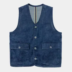 BZEN M.3032-THE BLOKE REGULAR FIT VEST-13.5oz SELVEDGE- E0 RINSE 70'S BLUE INDIGO