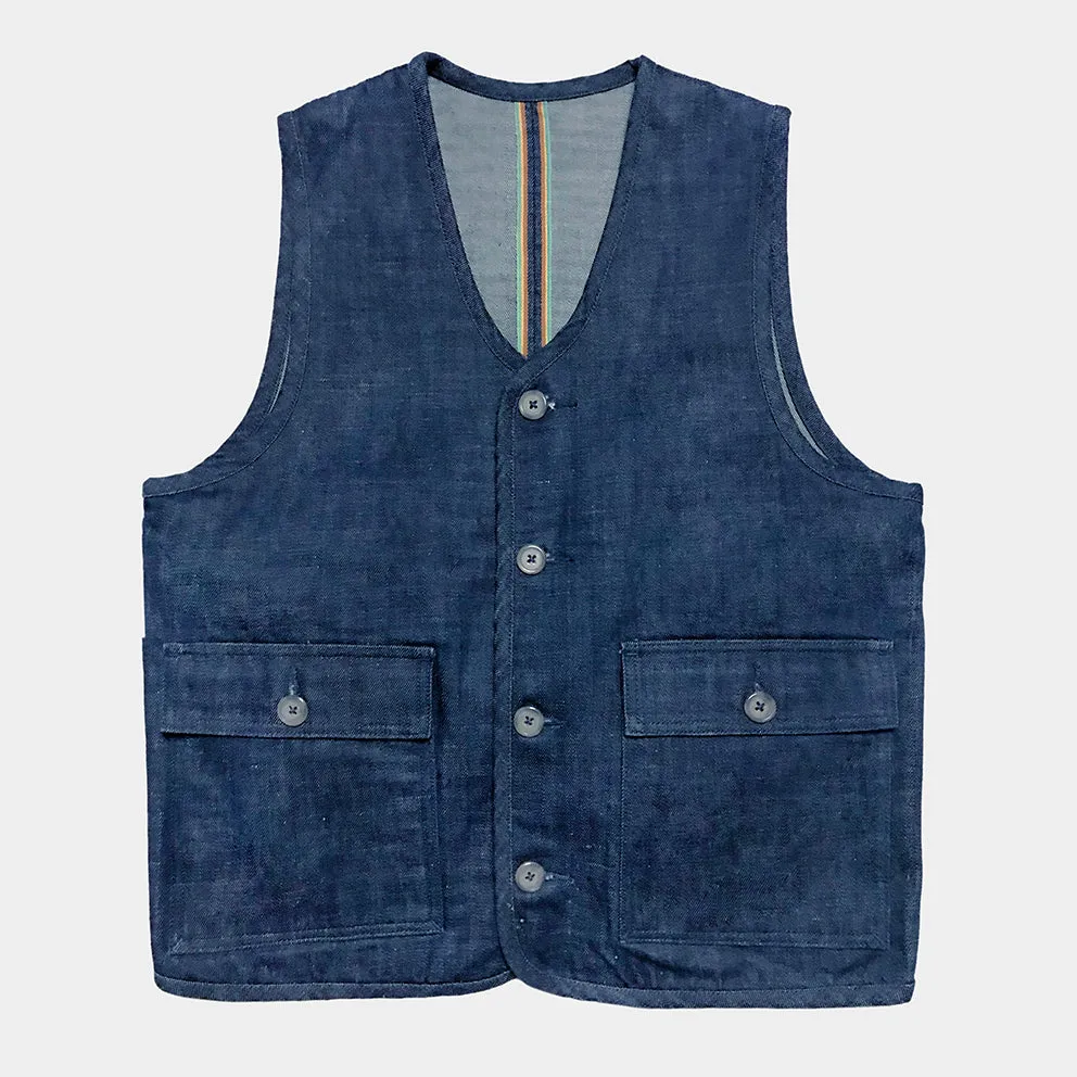 BZEN M.3032-THE BLOKE REGULAR FIT VEST-13.5oz SELVEDGE- E0 RINSE 70'S BLUE INDIGO