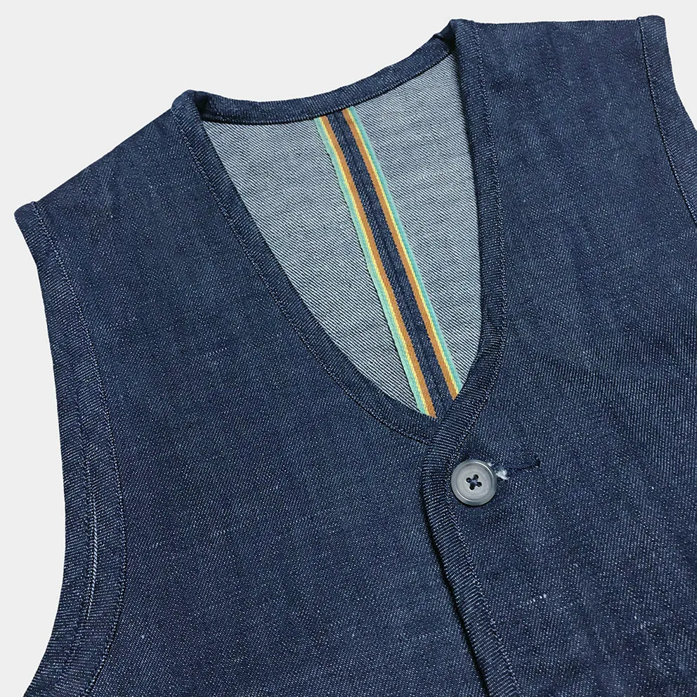 BZEN M.3032-THE BLOKE REGULAR FIT VEST-13.5oz SELVEDGE- E0 RINSE 70'S BLUE INDIGO