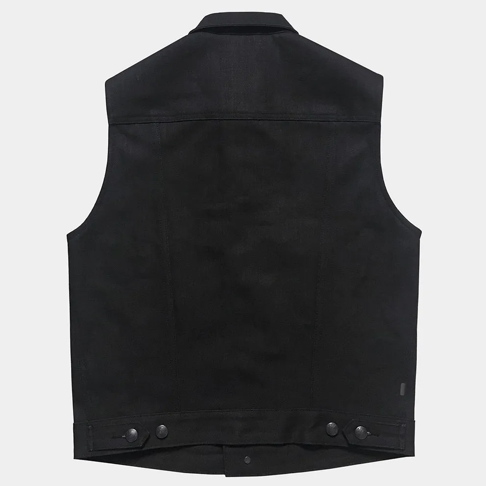 BZEN M.3127-THE CUT REGULAR FIT 4 POCKET BIKER'S VEST-12oz-RAW BLACK ON BLUE