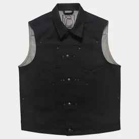 BZEN M.3127-THE CUT REGULAR FIT 4 POCKET BIKER'S VEST-12oz-RAW BLACK ON BLUE
