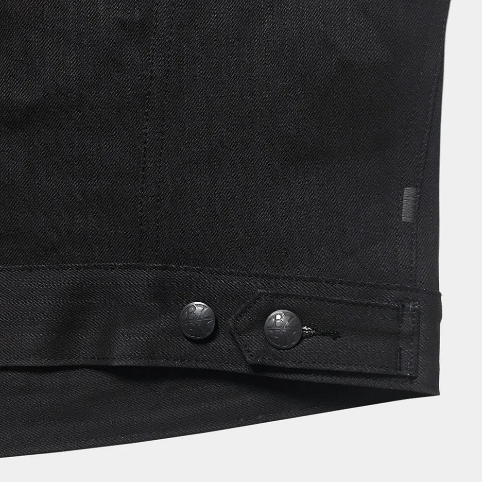 BZEN M.3127-THE CUT REGULAR FIT 4 POCKET BIKER'S VEST-12oz-RAW BLACK ON BLUE
