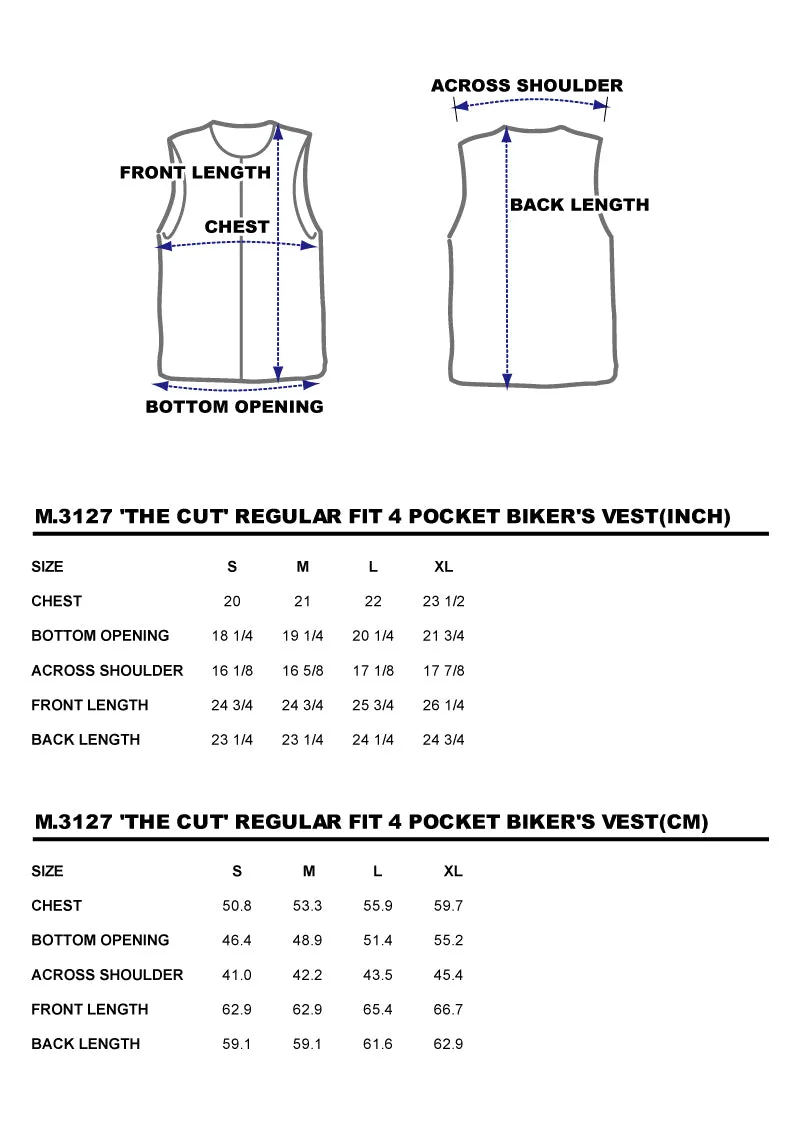 BZEN M.3127-THE CUT REGULAR FIT 4 POCKET BIKER'S VEST-12oz-RAW BLACK ON BLUE