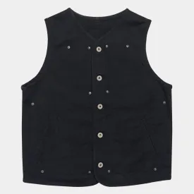 BZEN M.3193-SANCHEZ REGULAR FIT DOUBLE FRONT PANEL BLACK OVERDYE BLACK VEST-13oz-E0 BLACK/BLACK