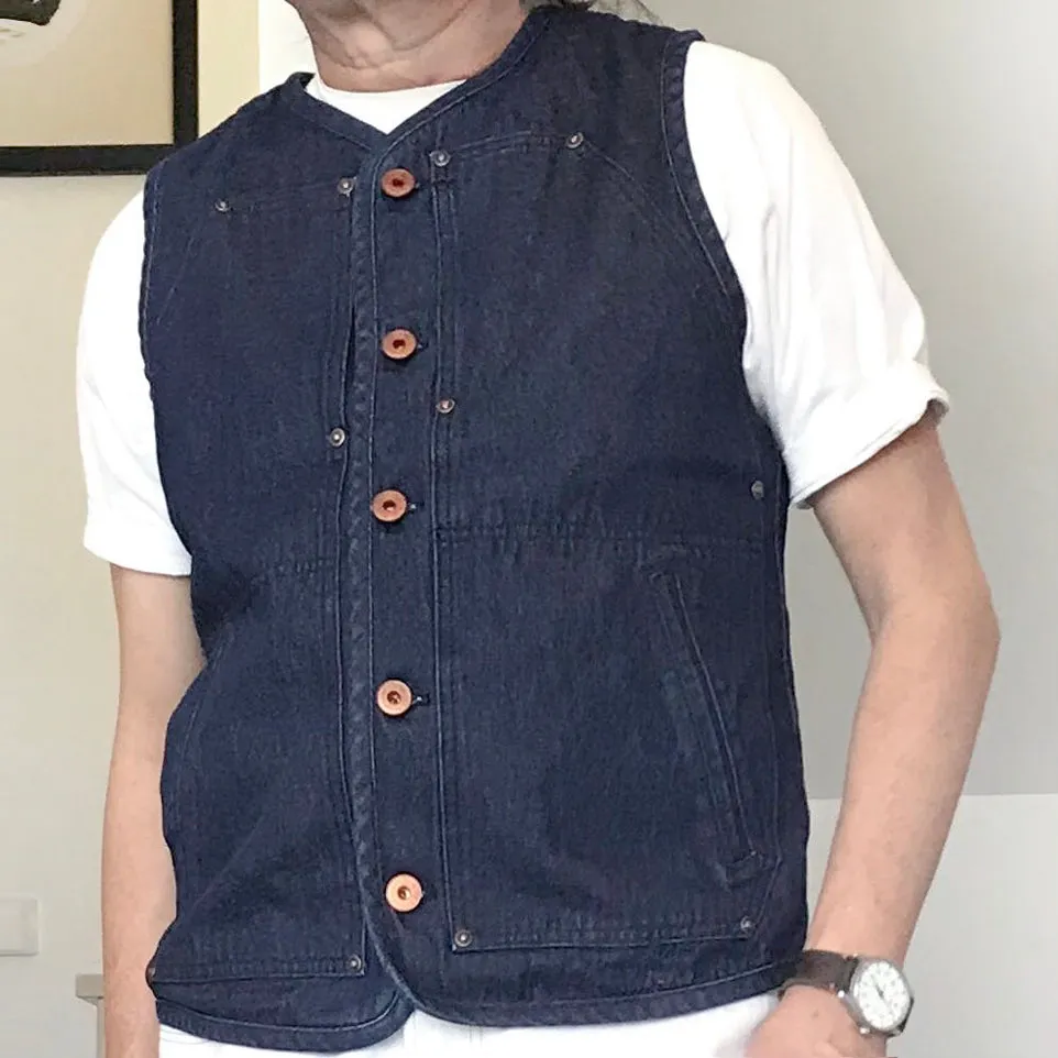 BZEN M.3193-SANCHEZ REGULAR FIT DOUBLE FRONT PANEL DENIM VEST-12oz-E0 INDIGO