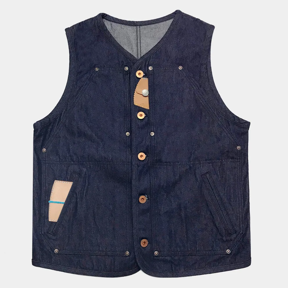 BZEN M.3193-SANCHEZ REGULAR FIT DOUBLE FRONT PANEL DENIM VEST-12oz-E0 INDIGO