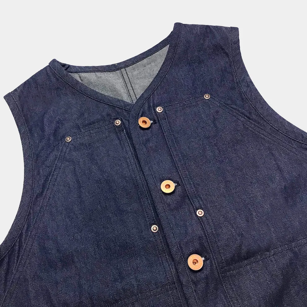 BZEN M.3193-SANCHEZ REGULAR FIT DOUBLE FRONT PANEL DENIM VEST-12oz-E0 INDIGO