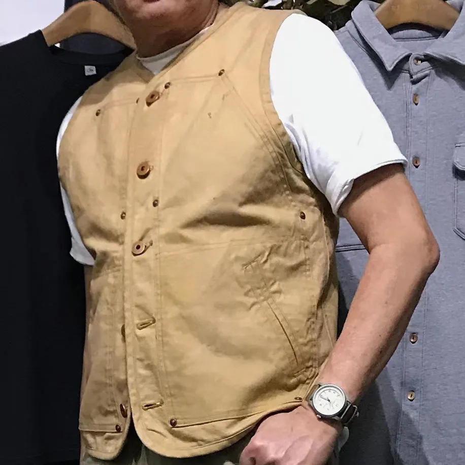 BZEN M.3193-SANCHEZ REGULAR FIT DOUBLE FRONT PANEL VEGGIE DYED CANVAS VEST-12.5OZ-E0 ANTIQUE BRONZE