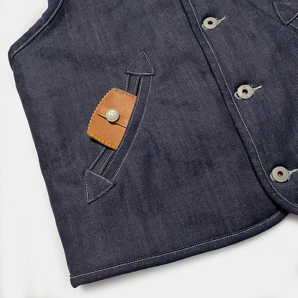 BZEN M.3203RR IDAHO-R18 REGULAR FIT COMFORT STRETCH INDIGO DENIM 2 POCKET SHERPA LINED VEST-12OZ-HRH INDIGO