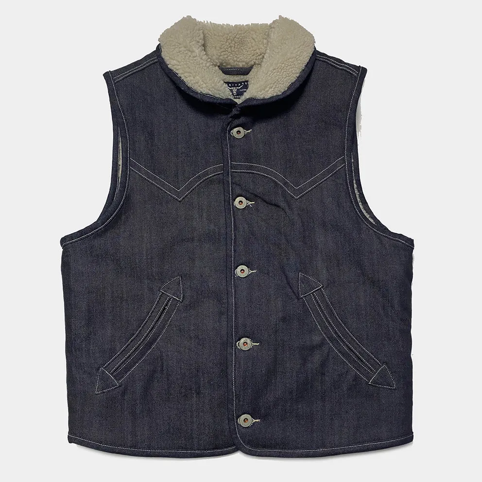 BZEN M.3203RR IDAHO-R18 REGULAR FIT COMFORT STRETCH INDIGO DENIM 2 POCKET SHERPA LINED VEST-12OZ-HRH INDIGO