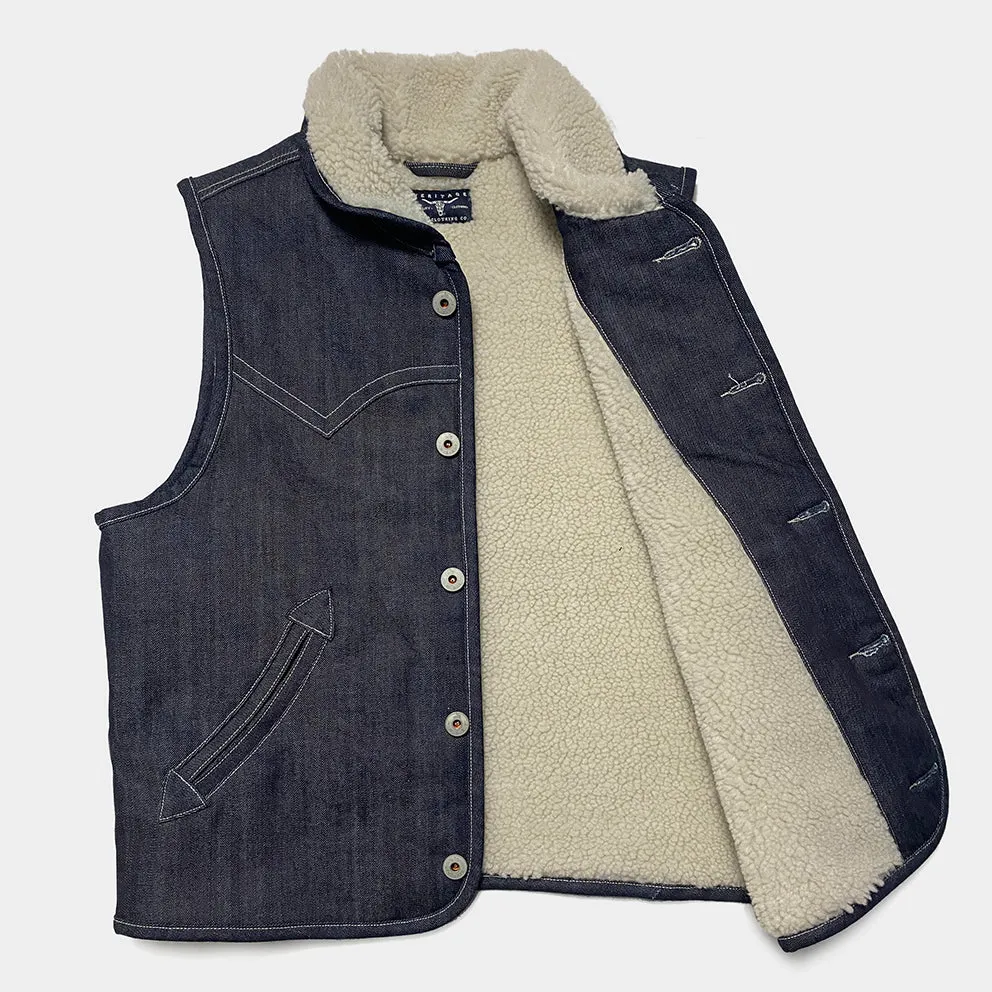 BZEN M.3203RR IDAHO-R18 REGULAR FIT COMFORT STRETCH INDIGO DENIM 2 POCKET SHERPA LINED VEST-12OZ-HRH INDIGO