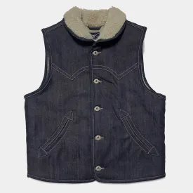BZEN M.3203RR IDAHO-R18 REGULAR FIT COMFORT STRETCH INDIGO DENIM 2 POCKET SHERPA LINED VEST-12OZ-HRH INDIGO