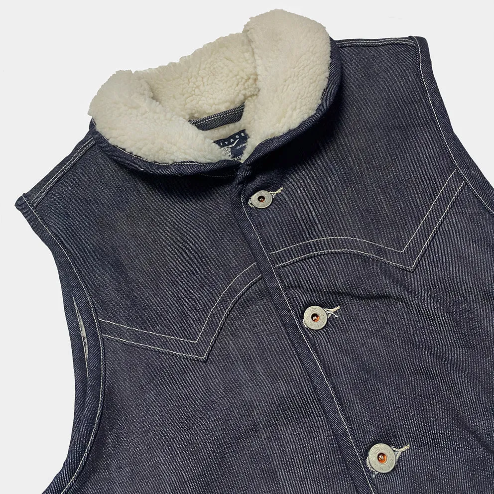 BZEN M.3203RR IDAHO-R18 REGULAR FIT COMFORT STRETCH INDIGO DENIM 2 POCKET SHERPA LINED VEST-12OZ-HRH INDIGO