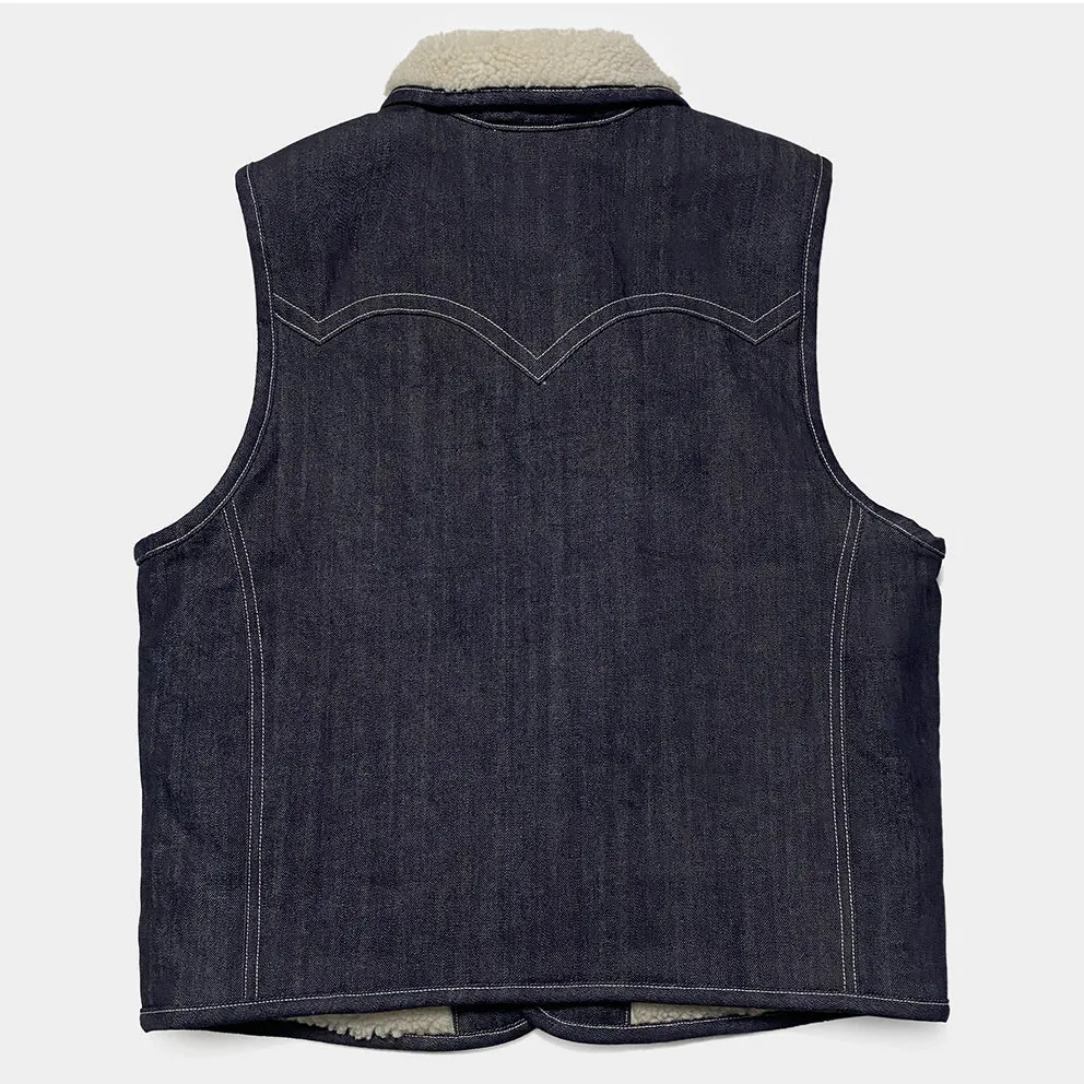 BZEN M.3203RR IDAHO-R18 REGULAR FIT COMFORT STRETCH INDIGO DENIM 2 POCKET SHERPA LINED VEST-12OZ-HRH INDIGO