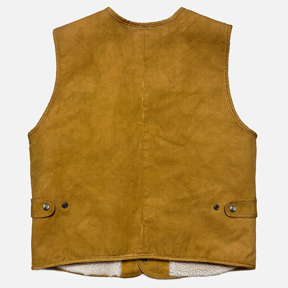 BZEN M.3203RR SILAS-SC REGULAR FIT 4 POCKET ROUND NECK VEGGIE DYED CANVAS VEST WITH SHERPA LINING-12.5OZ-E0 SIENNA