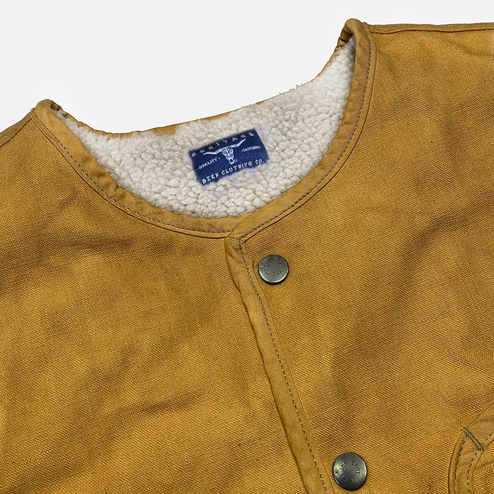 BZEN M.3203RR SILAS-SC REGULAR FIT 4 POCKET ROUND NECK VEGGIE DYED CANVAS VEST WITH SHERPA LINING-12.5OZ-E0 SIENNA