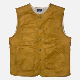 BZEN M.3203RR SILAS-SC REGULAR FIT 4 POCKET ROUND NECK VEGGIE DYED CANVAS VEST WITH SHERPA LINING-12.5OZ-E0 SIENNA