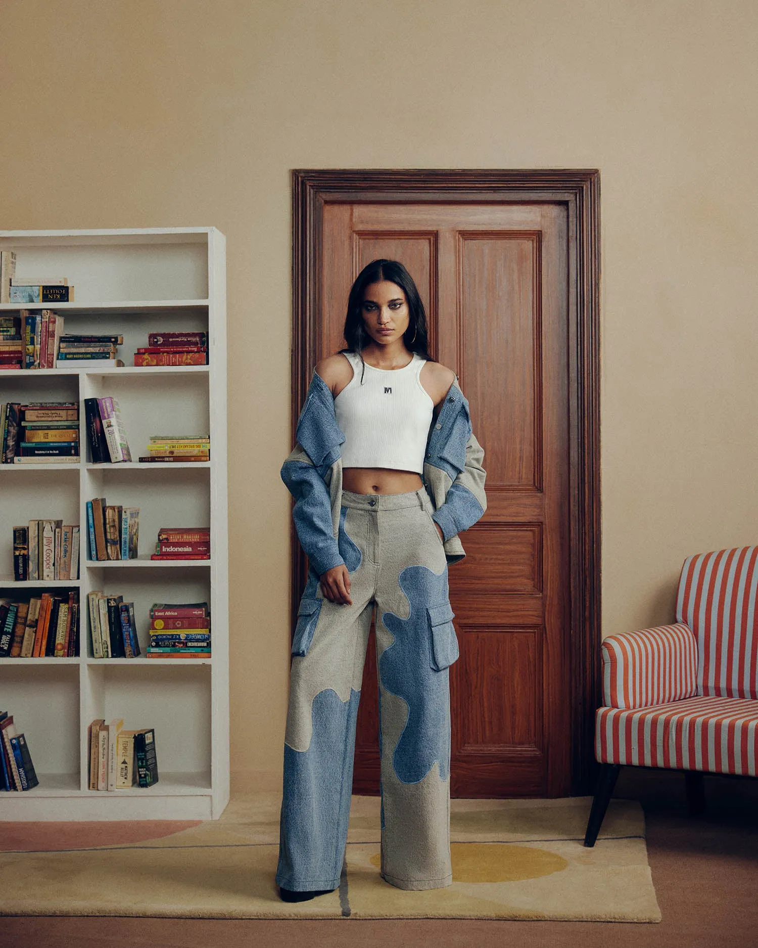 COLOR BLOCK DENIM PANTS