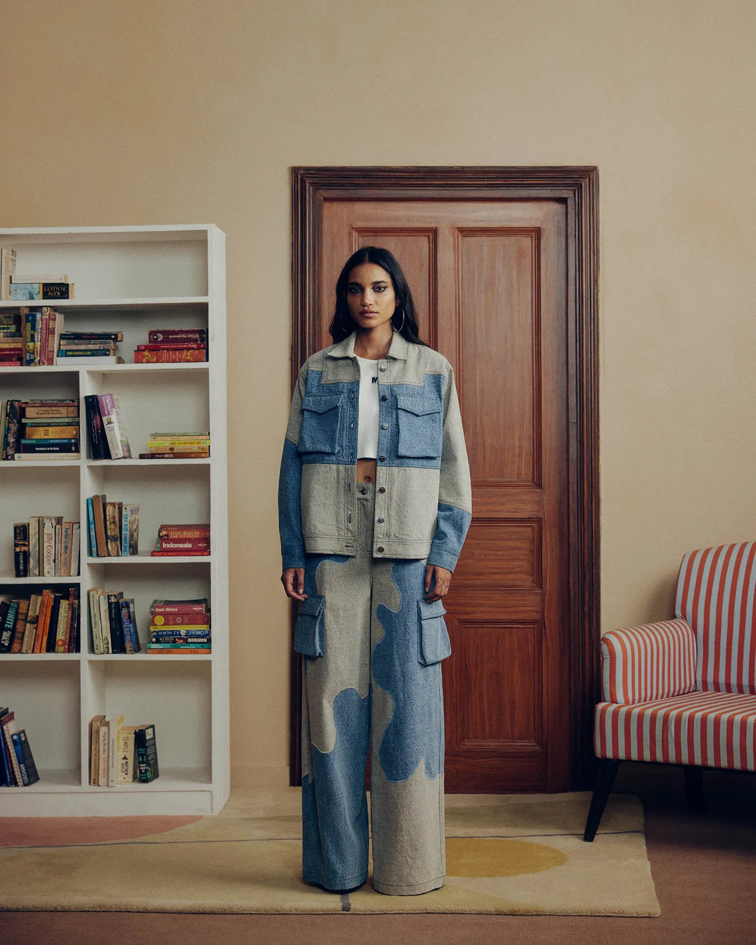 COLOR BLOCK DENIM PANTS