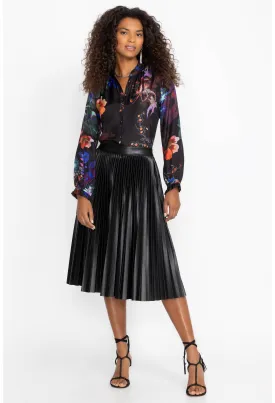 Emmi Vegan Leather Pleated Skirt by Johnny Was in Black