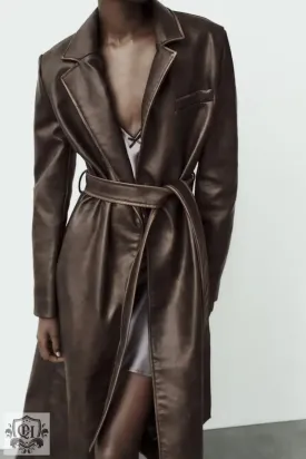Faux Leather Long Coat