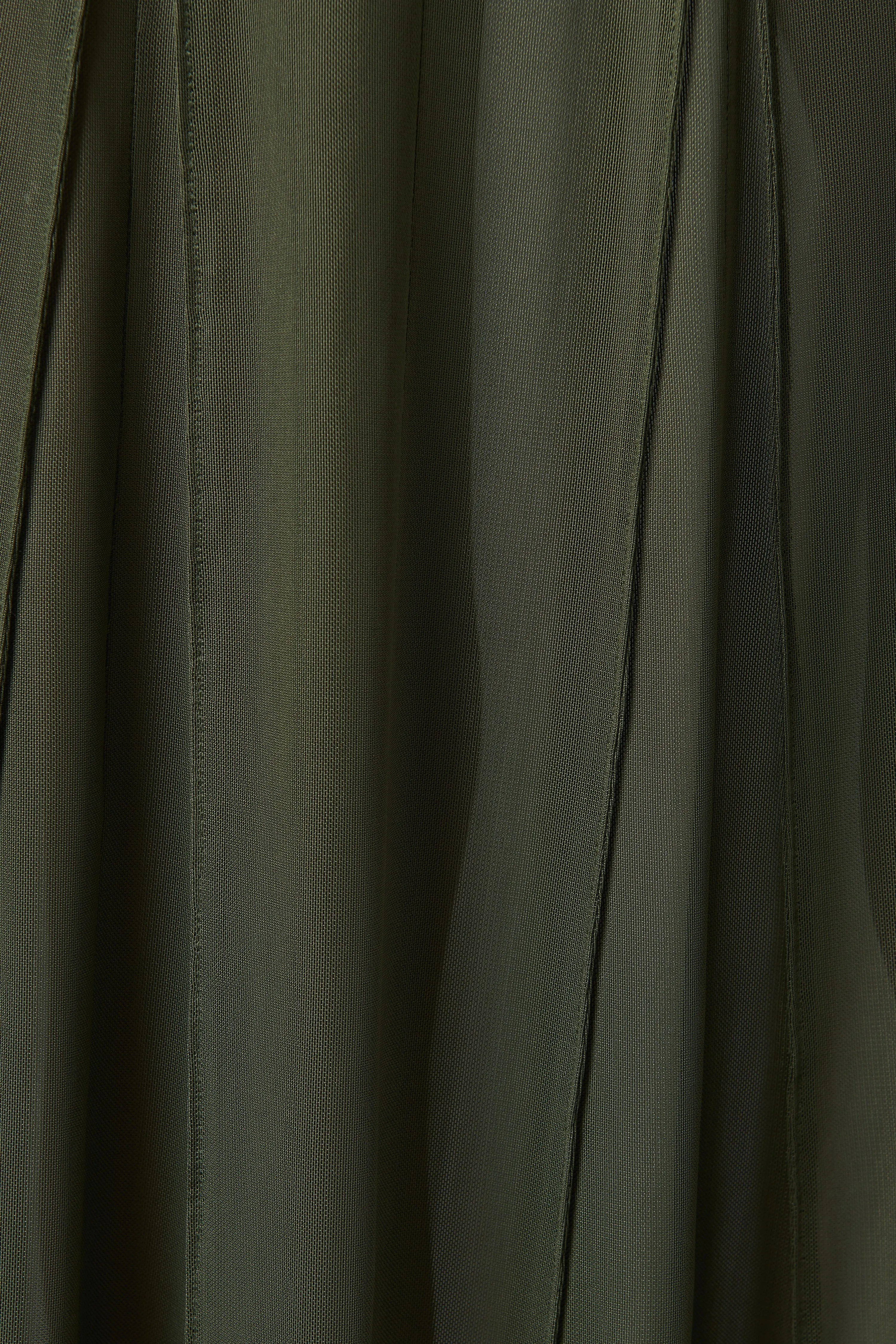 Green Pleated Mesh Midi Skirt